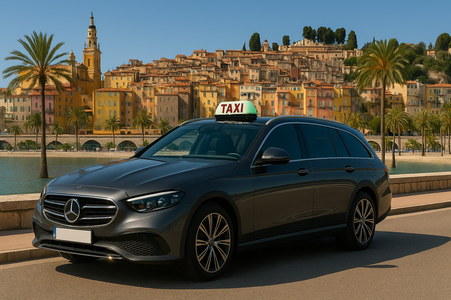 Bord de mer de Menton accessible en taxi depuis l'aéroport de Nice - Bâtiments colorés et promenade en front de mer