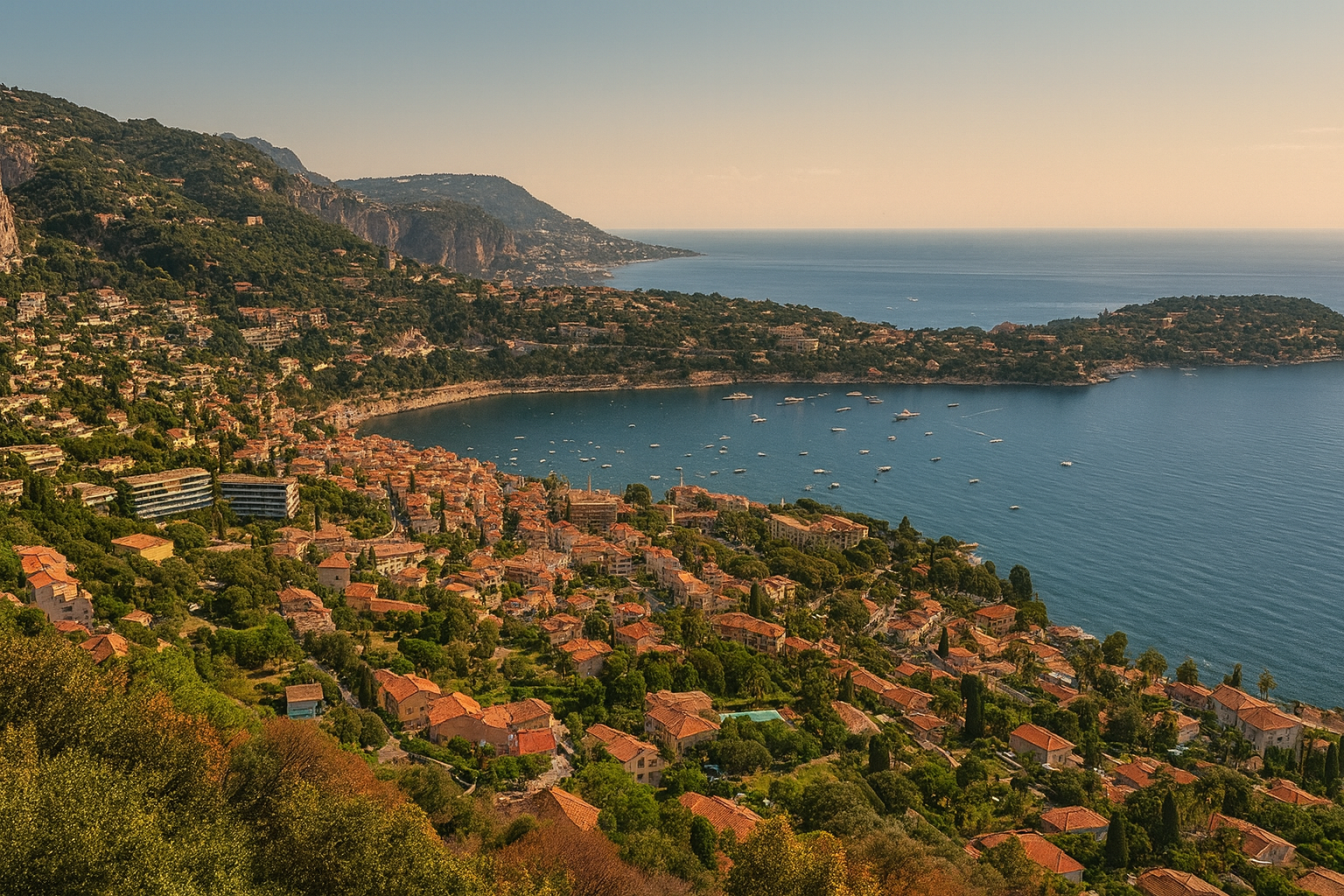 Vue panoramique depuis Mont Boron Nice - Panorama exceptionnel sur Nice, Villefranche-sur-Mer et Cap-Ferrat pour photos grand angle